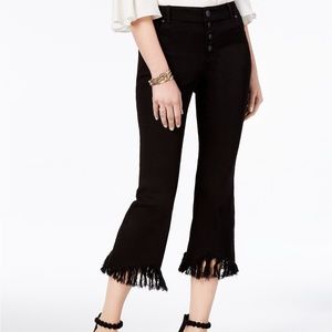 INC Black Fringe-Trim Curvy Cropped Jeans